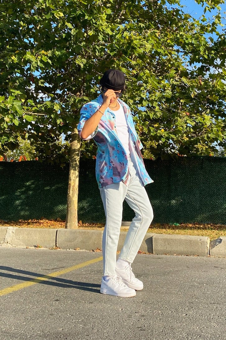 Batik Desen Oversize Kısa Kollu Gömlek