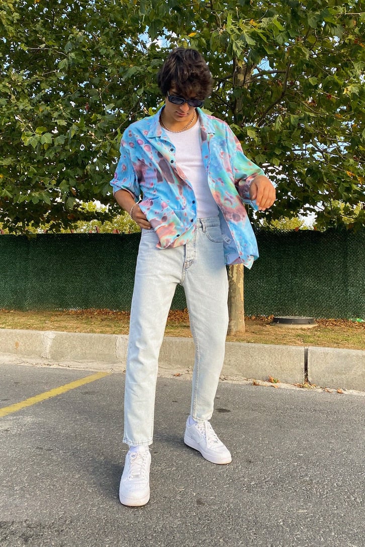 Batik Desen Oversize Kısa Kollu Gömlek