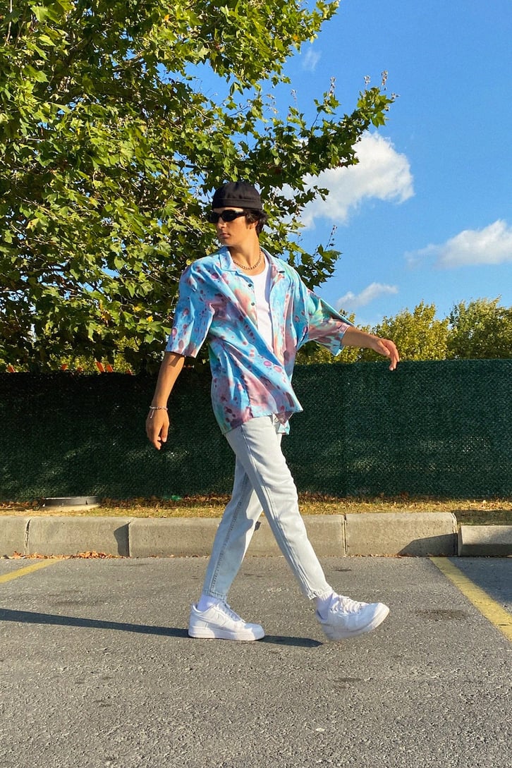 Batik Desen Oversize Kısa Kollu Gömlek