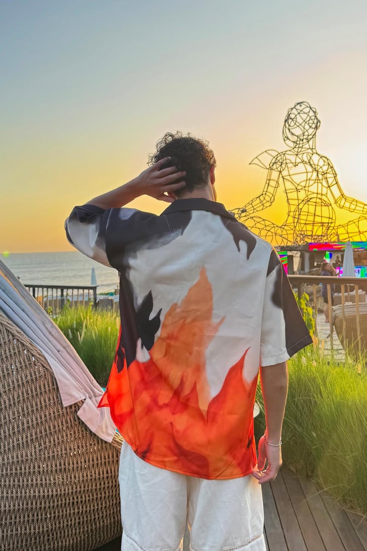 Batik Desenli Oversize Kısa Kol Gömlek
