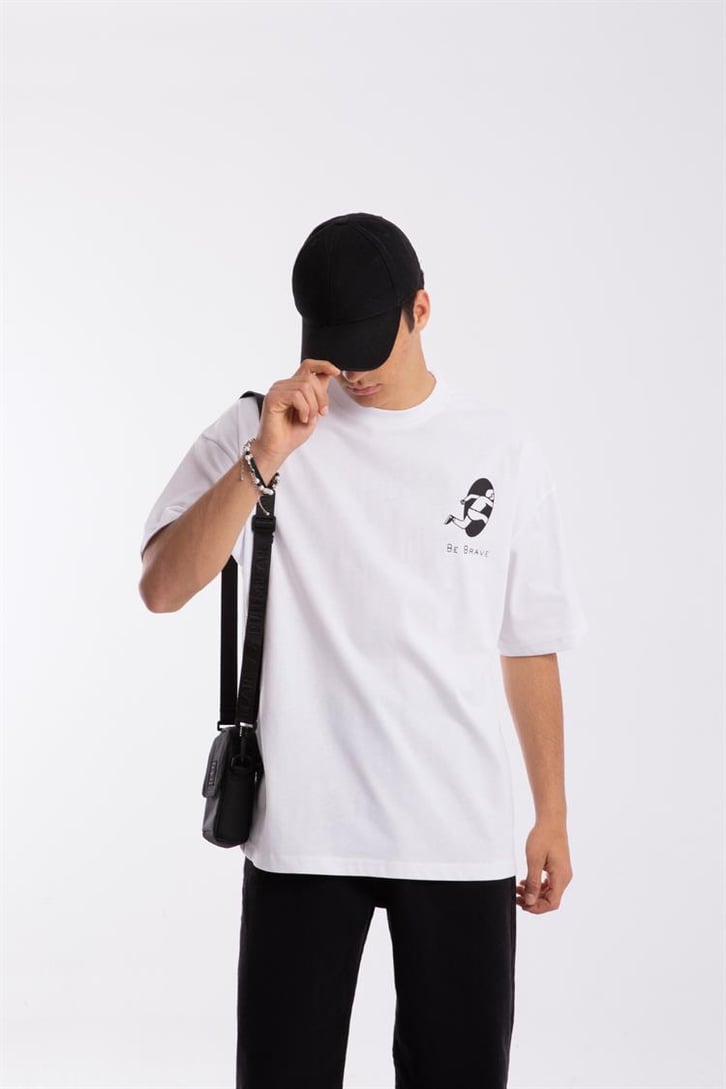 Be Brave Baskılı Beyaz Oversize Tshirt