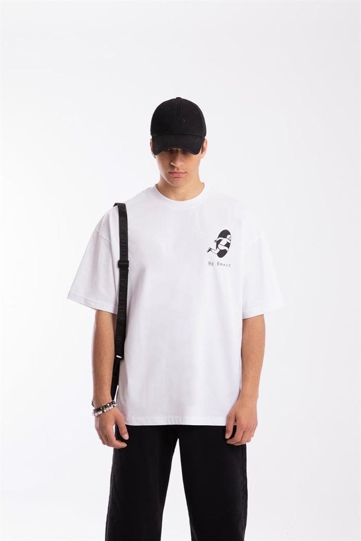 Be Brave Baskılı Beyaz Oversize Tshirt