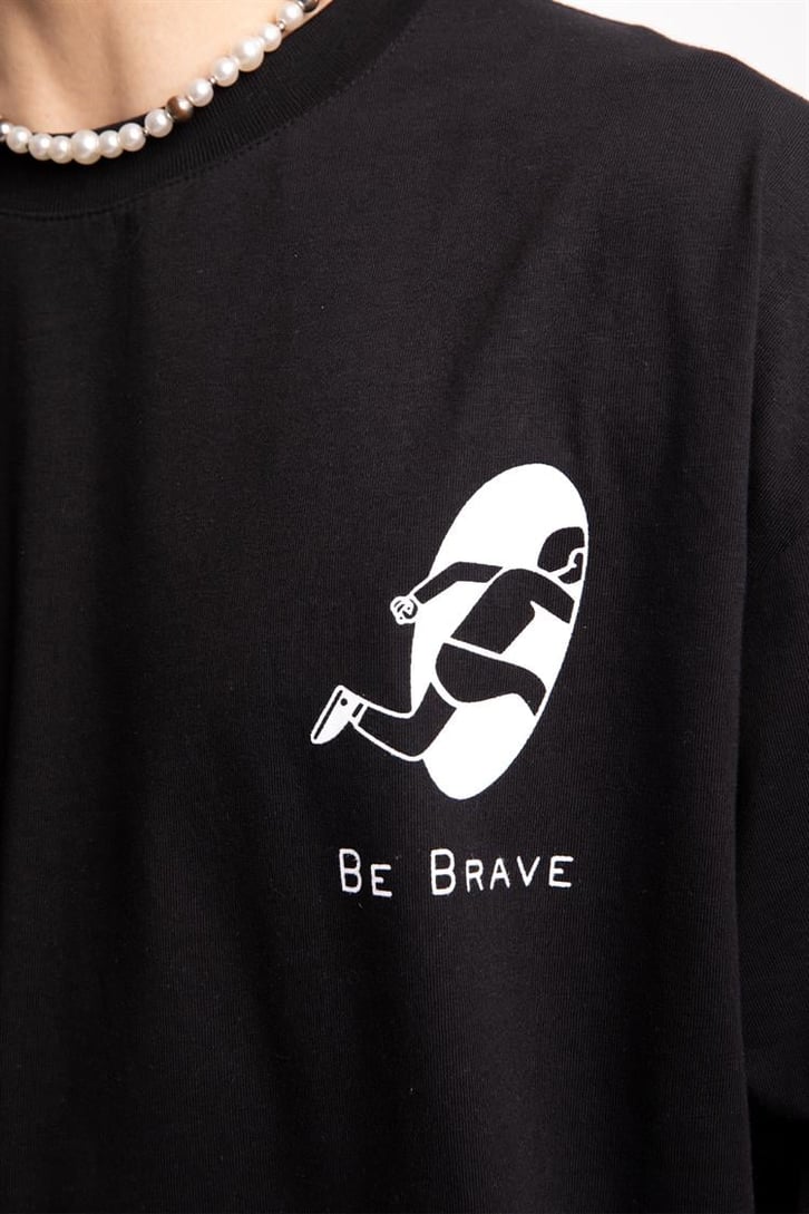 Be Brave Baskılı Siyah Oversize Tişört