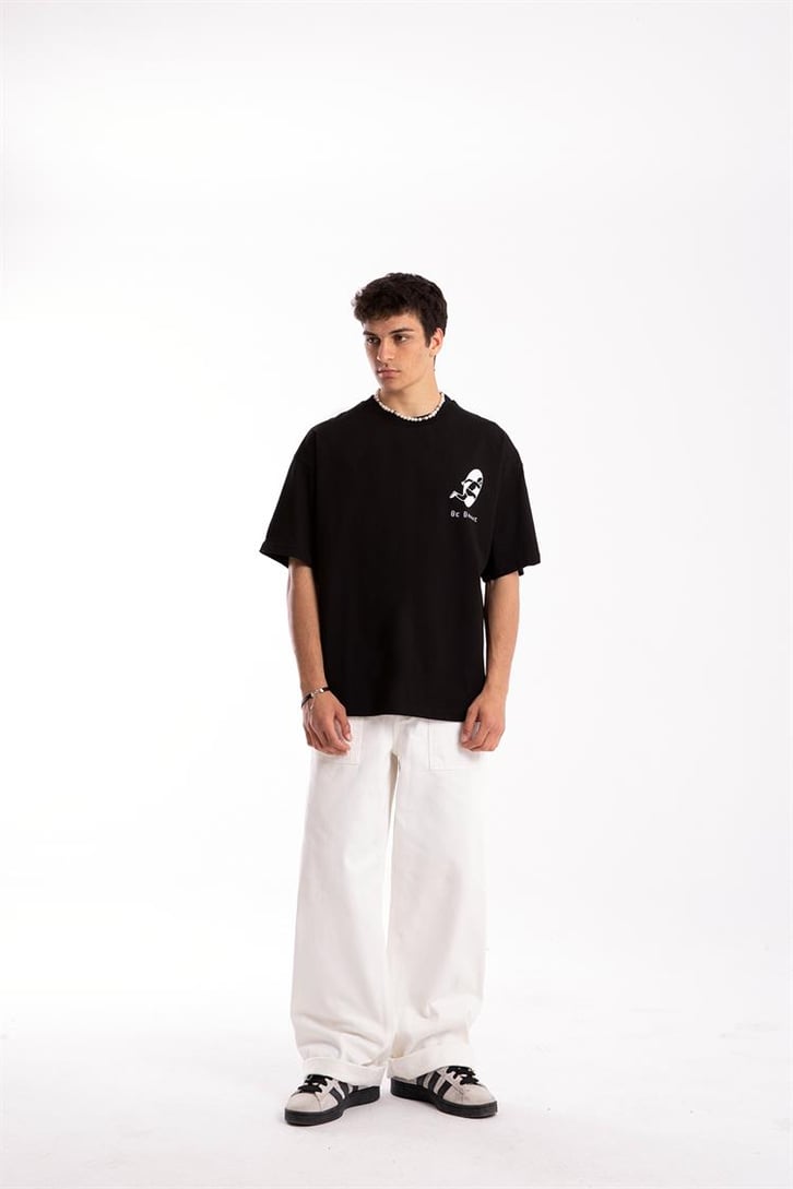 Be Brave Baskılı Siyah Oversize Tişört
