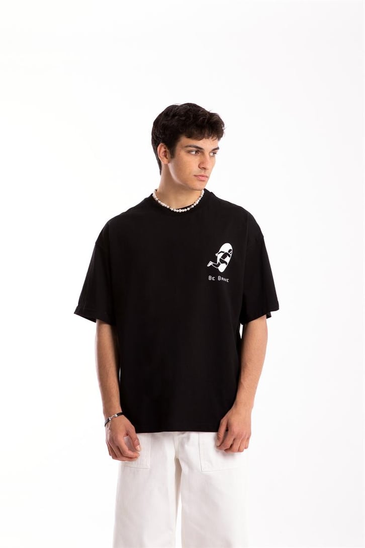 Be Brave Baskılı Siyah Oversize Tişört