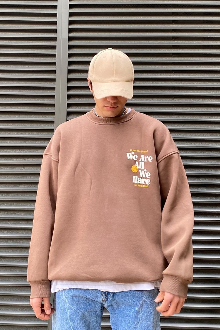 Be Kind Pinted Oversize Brown Sweatshirt