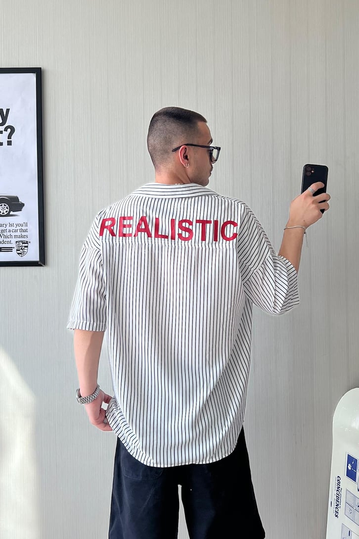 Be Realistic Baskılı Çizgili Oversize Gömlek