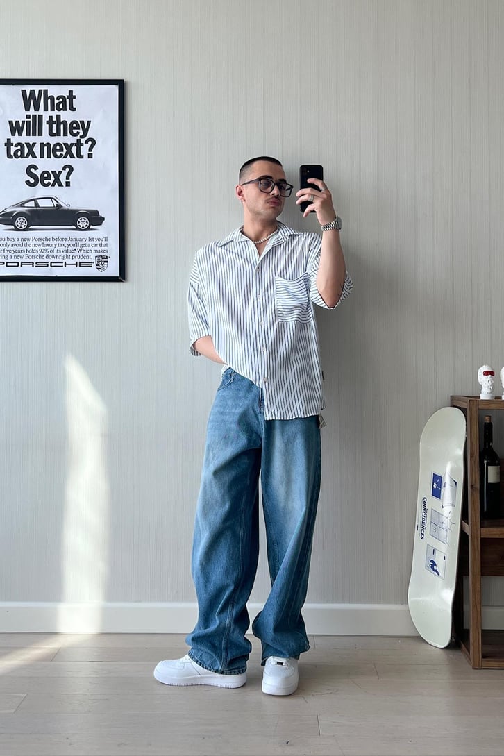 Be Realistic Baskılı Çizgili Oversize Gömlek