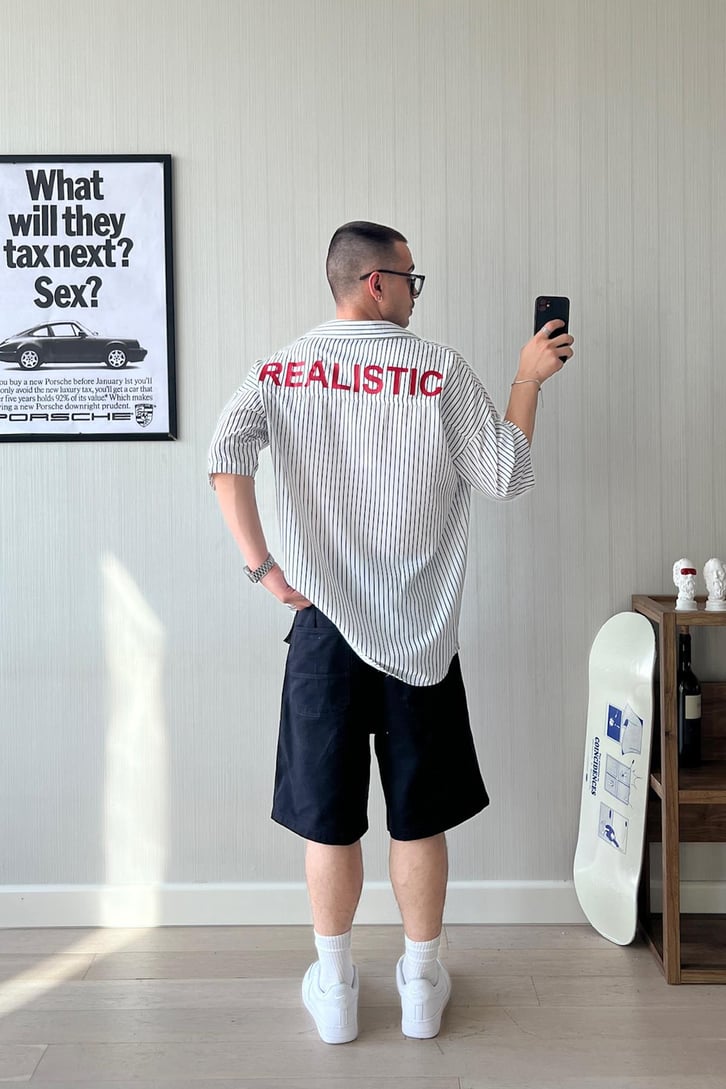 Be Realistic Baskılı Çizgili Oversize Gömlek
