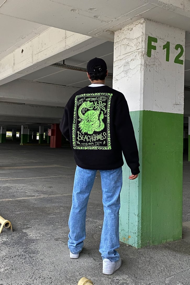 Beach Ghouls Oversize Printed Siyah Sweatshirt