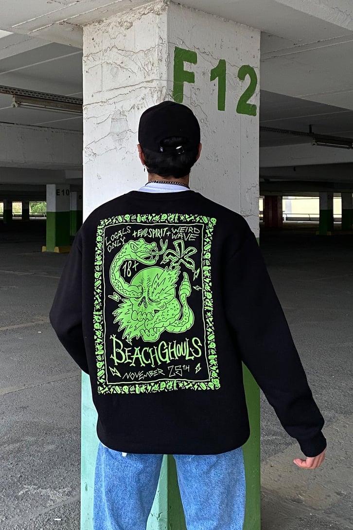 Beach Ghouls Oversize Printed Siyah Sweatshirt