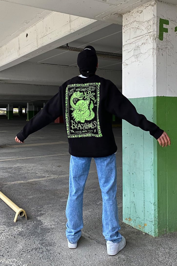 Beach Ghouls Oversize Printed Siyah Sweatshirt