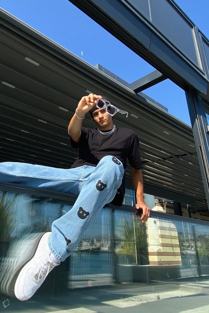 Bear Baskılı Buz Mavi Regular Fit Jea