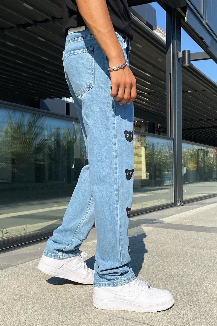 Bear Baskılı Buz Mavi Regular Fit Jea