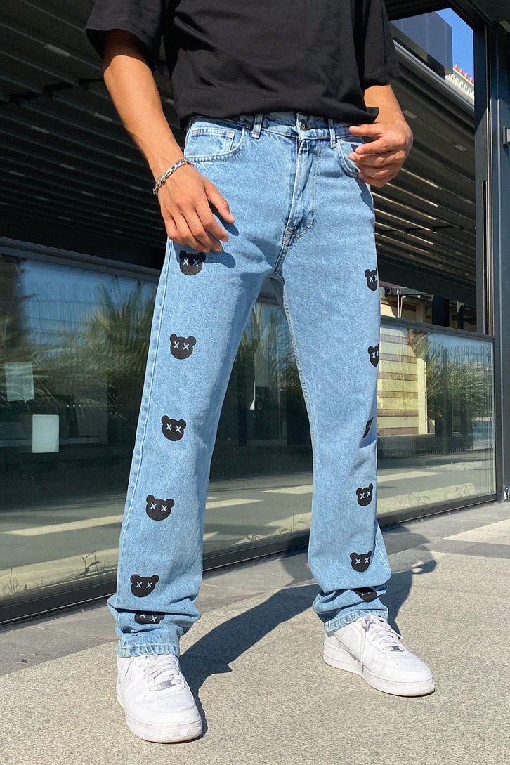 Bear Baskılı Buz Mavi Regular Fit Jea