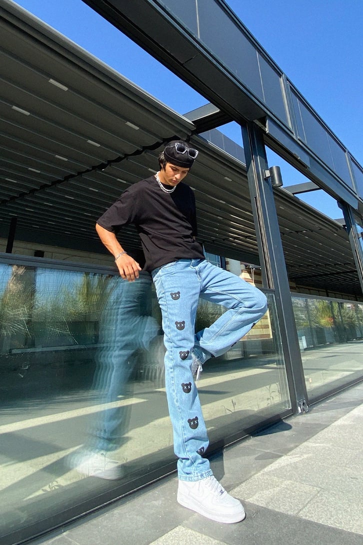 Bear Baskılı Buz Mavi Regular Fit Jea
