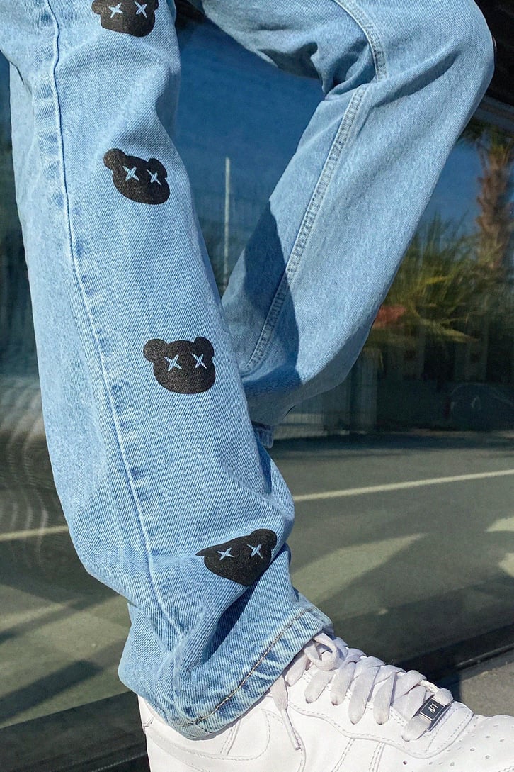Bear Baskılı Buz Mavi Regular Fit Jea