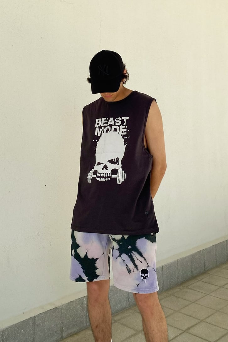 Beast Mode Baskılı Antrasit Sıfır Kol Tshirt
