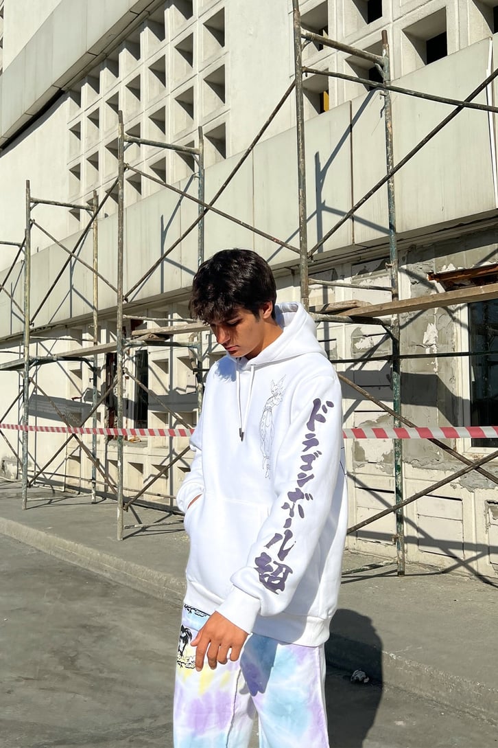Beerus Sırt Baskılı Ekru Oversize Sweatshirt