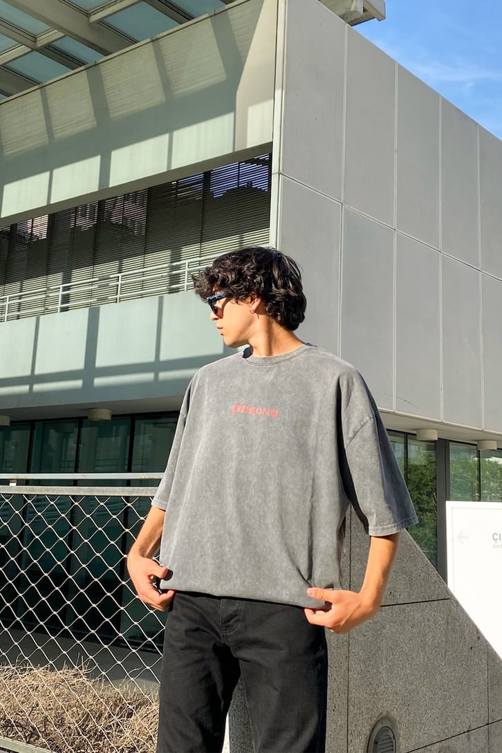 Begone Baskılı Acid Wash Oversize Tshirt