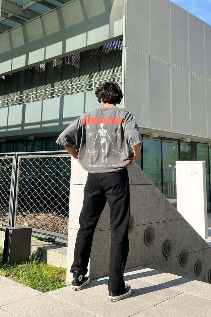 Begone Baskılı Acid Wash Oversize Tshirt