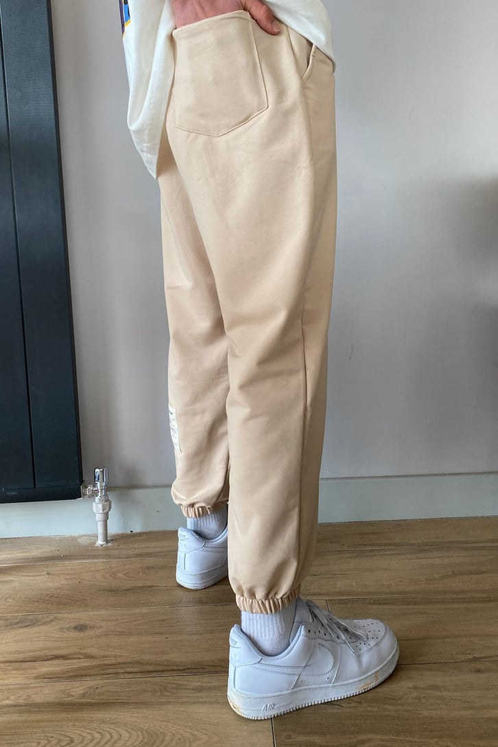 Beige Etiket Detay Oversize Sweatpant