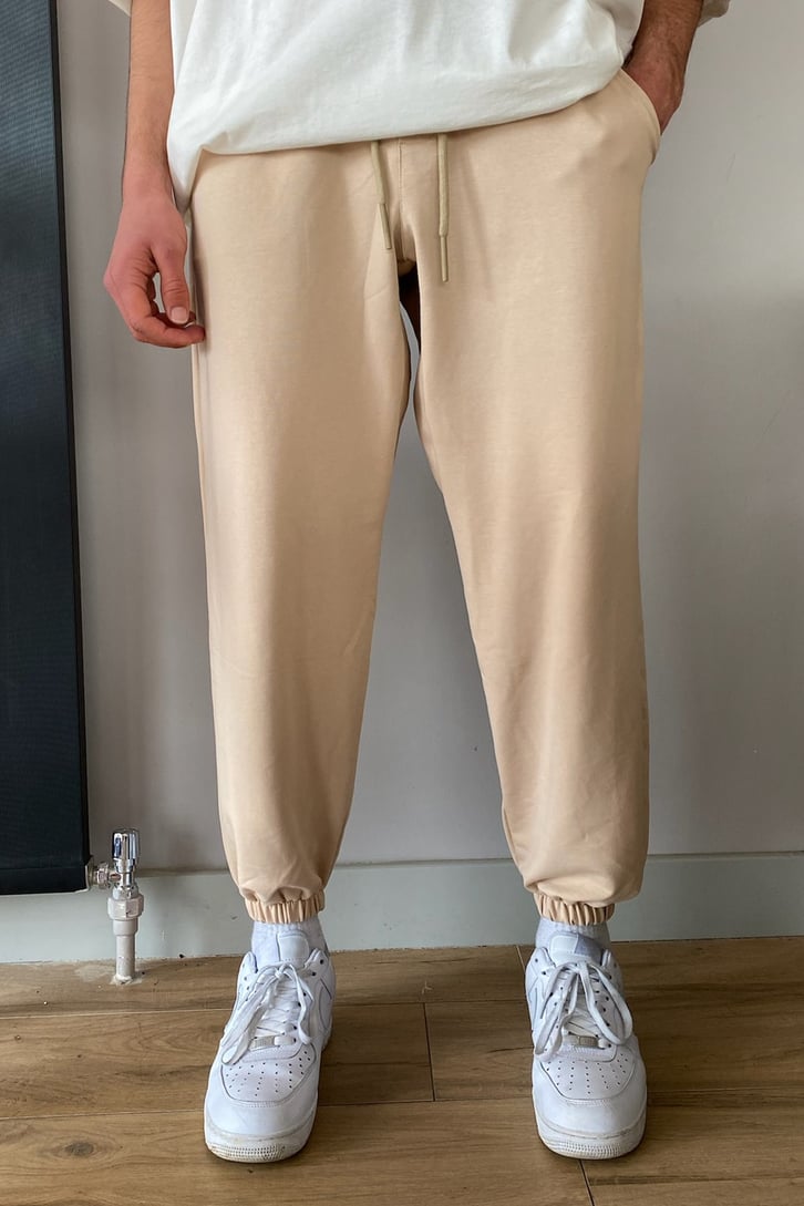 Beige Etiket Detay Oversize Sweatpant