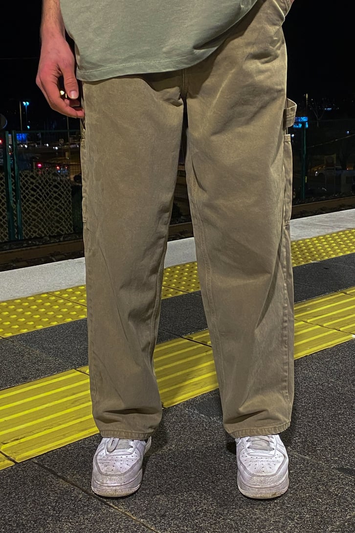 Beige Extra Baggy Fit Carpenter Jean