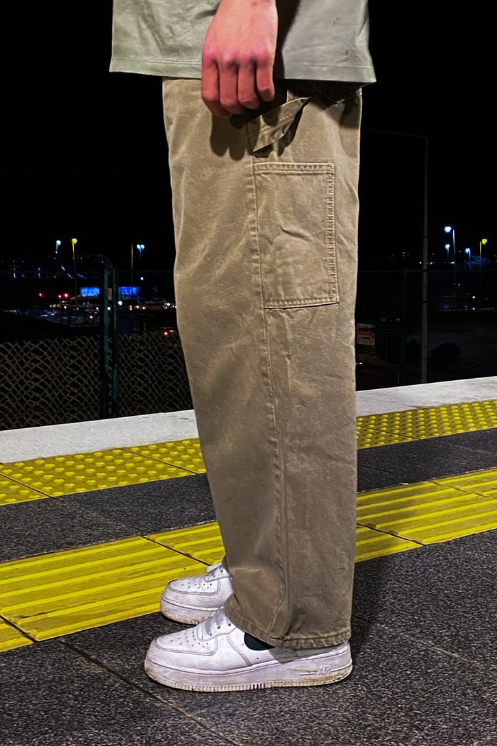 Beige Extra Baggy Fit Carpenter Jean