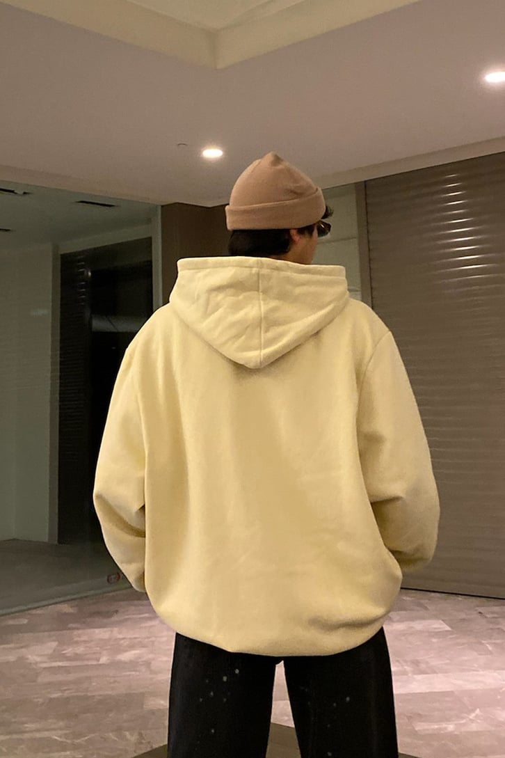 Beige Full Zip-Up Oversize Basic Hoodie