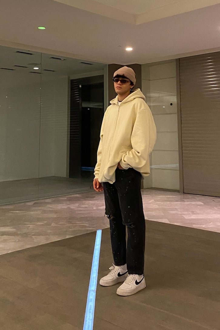 Beige Full Zip-Up Oversize Basic Hoodie