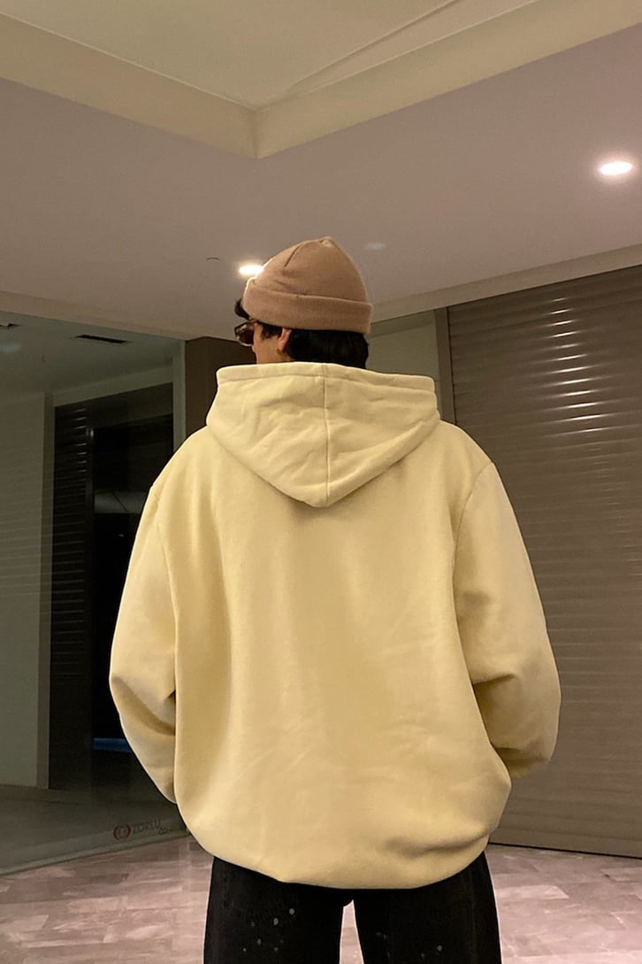 Beige Full Zip-Up Oversize Basic Hoodie
