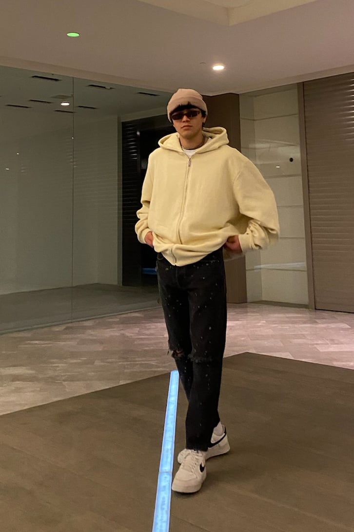 Beige Full Zip-Up Oversize Basic Hoodie