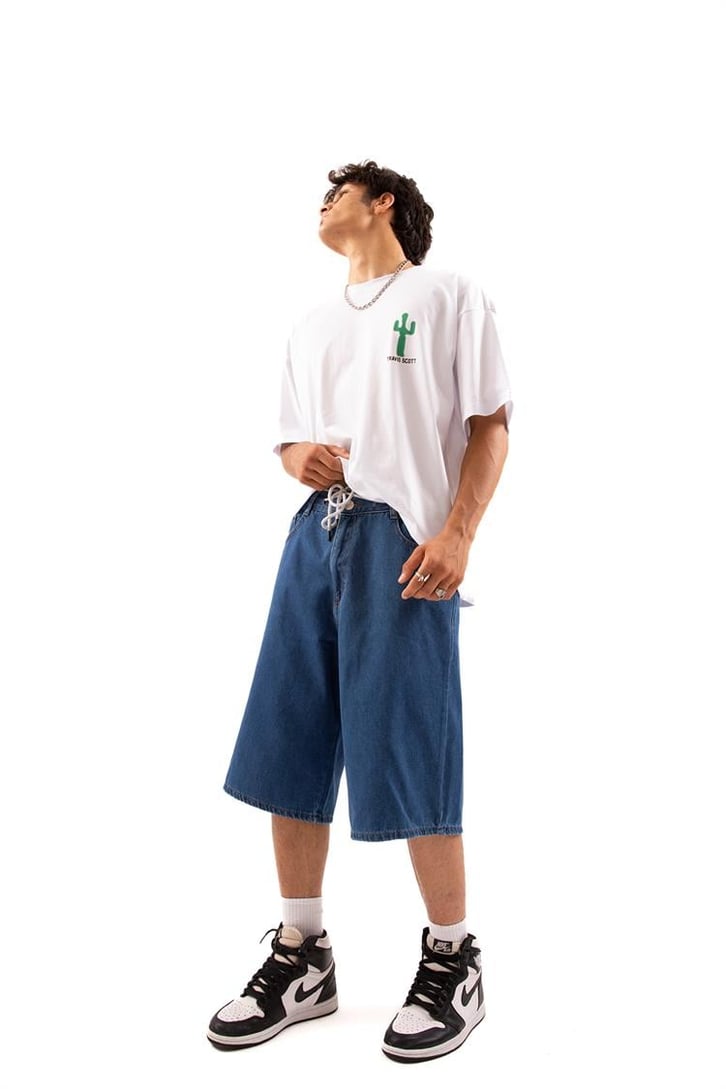 Bel Bağcıklı Koyu Mavi Baggy Şort