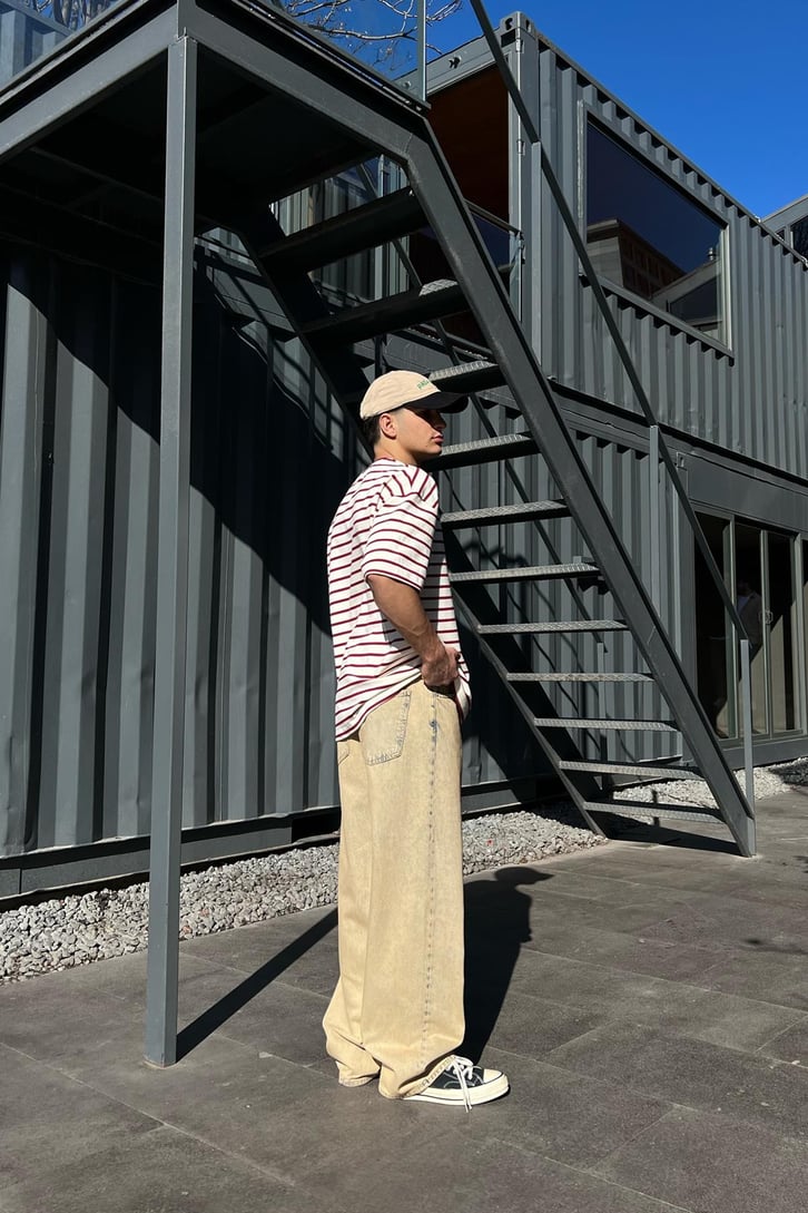 Bel Bağcıklı Yıkamalı Baggy Jean