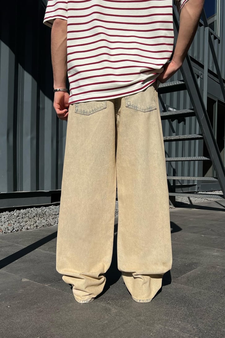 Bel Bağcıklı Yıkamalı Baggy Jean