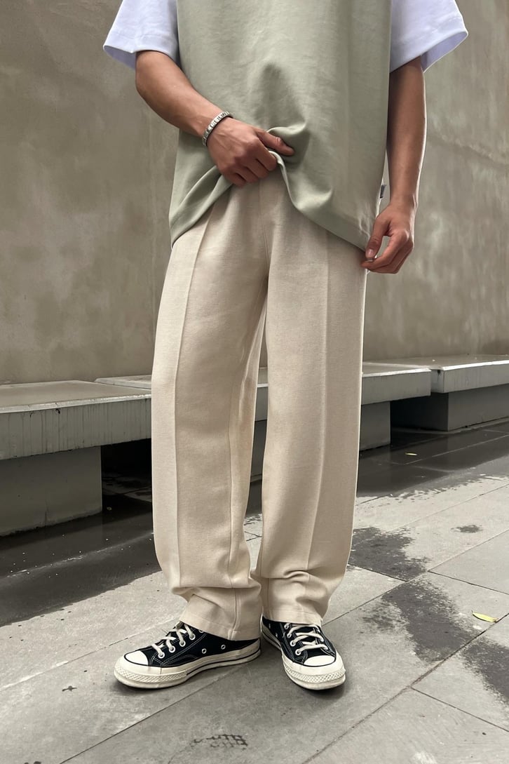 Bel Lastikli Basic Bej Kumaş Pantolon