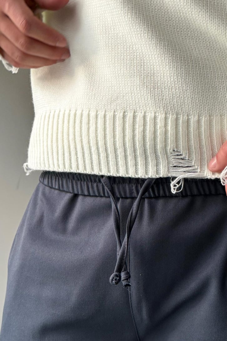 Bel Lastikli Basic İndigo Kumaş Pantolon