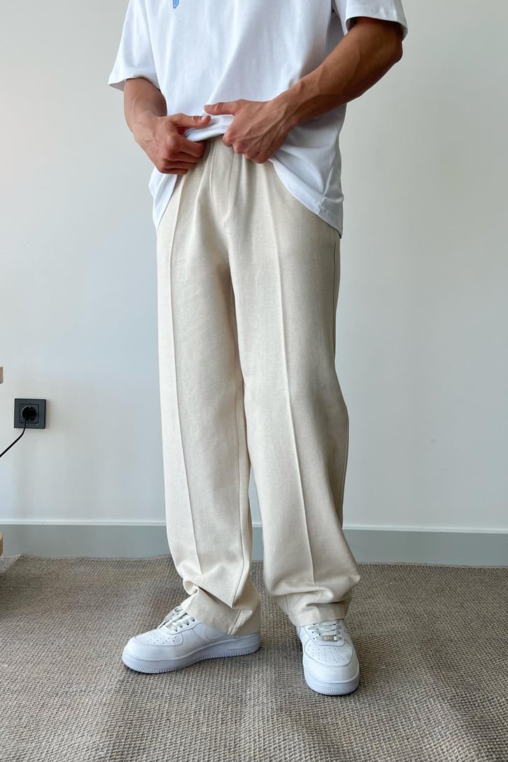 Bel Lastikli Basic Krem Kumaş Pantolon