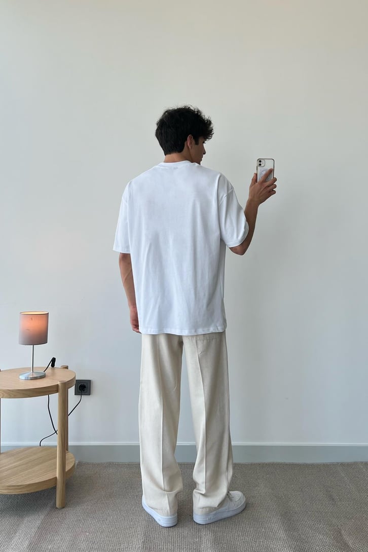 Bel Lastikli Basic Krem Kumaş Pantolon