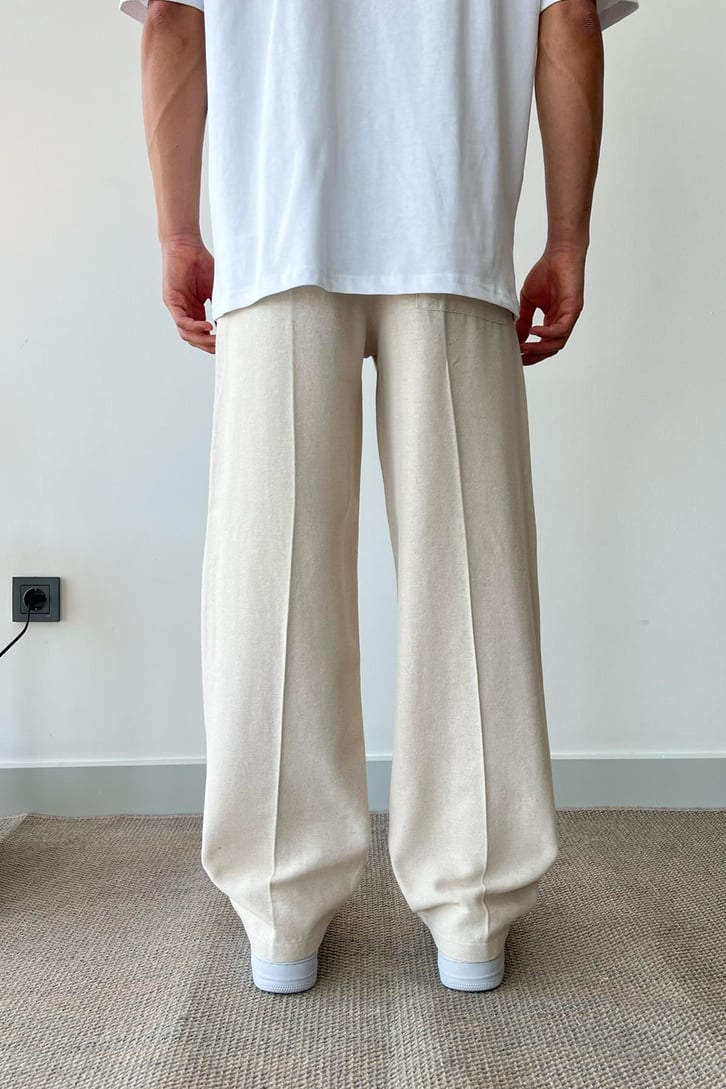 Bel Lastikli Basic Krem Kumaş Pantolon