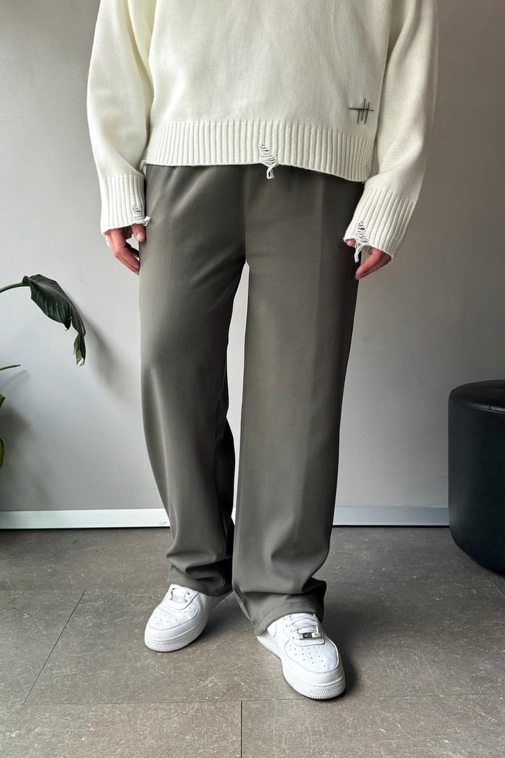 Bel Lastikli Basic Yeşil Kumaş Pantolon