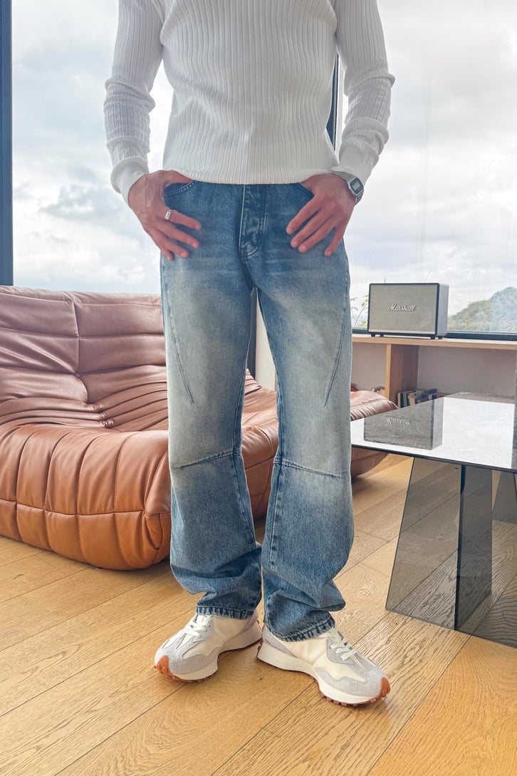 Bel Lastikli Dikiş Detay Baggy Jean