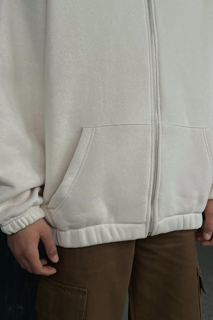 Bel Lastikli Fermuarlı Oversize Sweatshirt