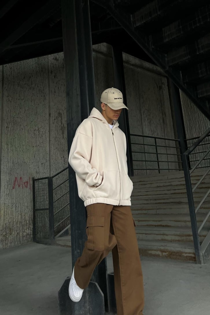 Bel Lastikli Fermuarlı Oversize Sweatshirt
