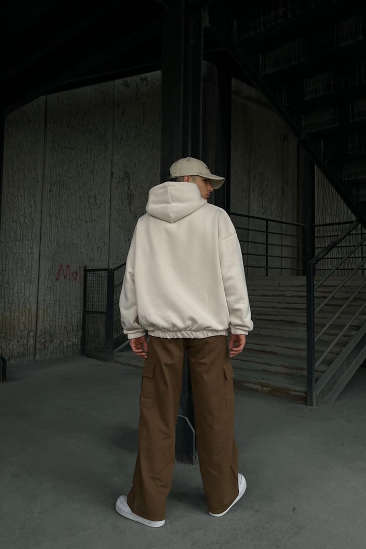 Bel Lastikli Fermuarlı Oversize Sweatshirt