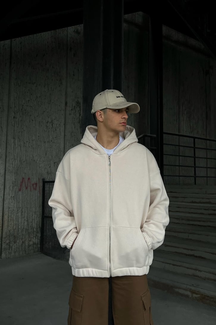 Bel Lastikli Fermuarlı Oversize Sweatshirt