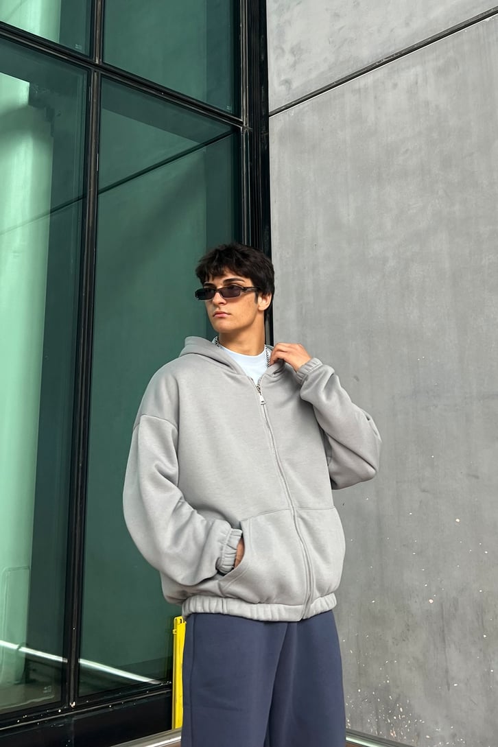 Bel Lastikli Fermuarlı Oversize Sweatshirt