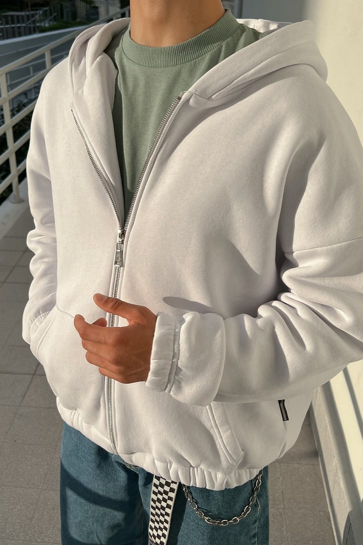 Bel Lastikli Fermuarlı Oversize Sweatshirt