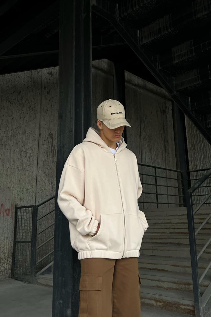 Bel Lastikli Fermuarlı Oversize Sweatshirt